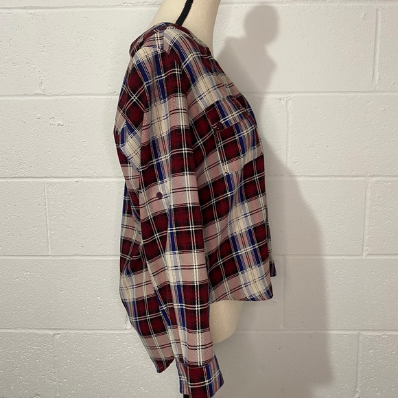 Collective Concepts Button Down Dark Red White Blue Plaid Shirt - Picture 6 of 11
